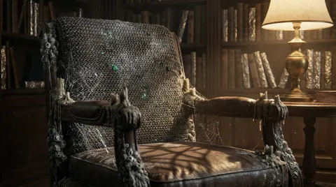 Dim library emerald chainmail chair