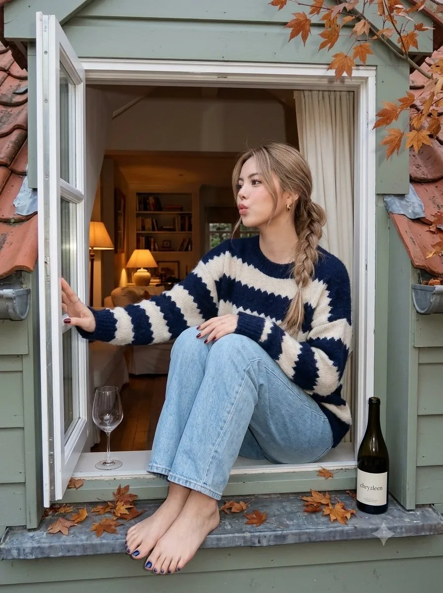Autumn cottage window y2k compact camera portrait — Sonra