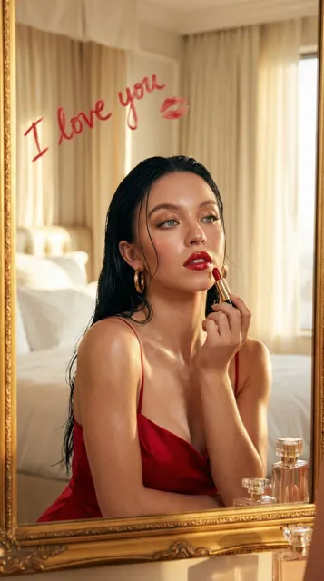 Mirror red lips love luxury light