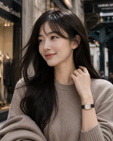 Luxury street style fashion portrait elegant woman