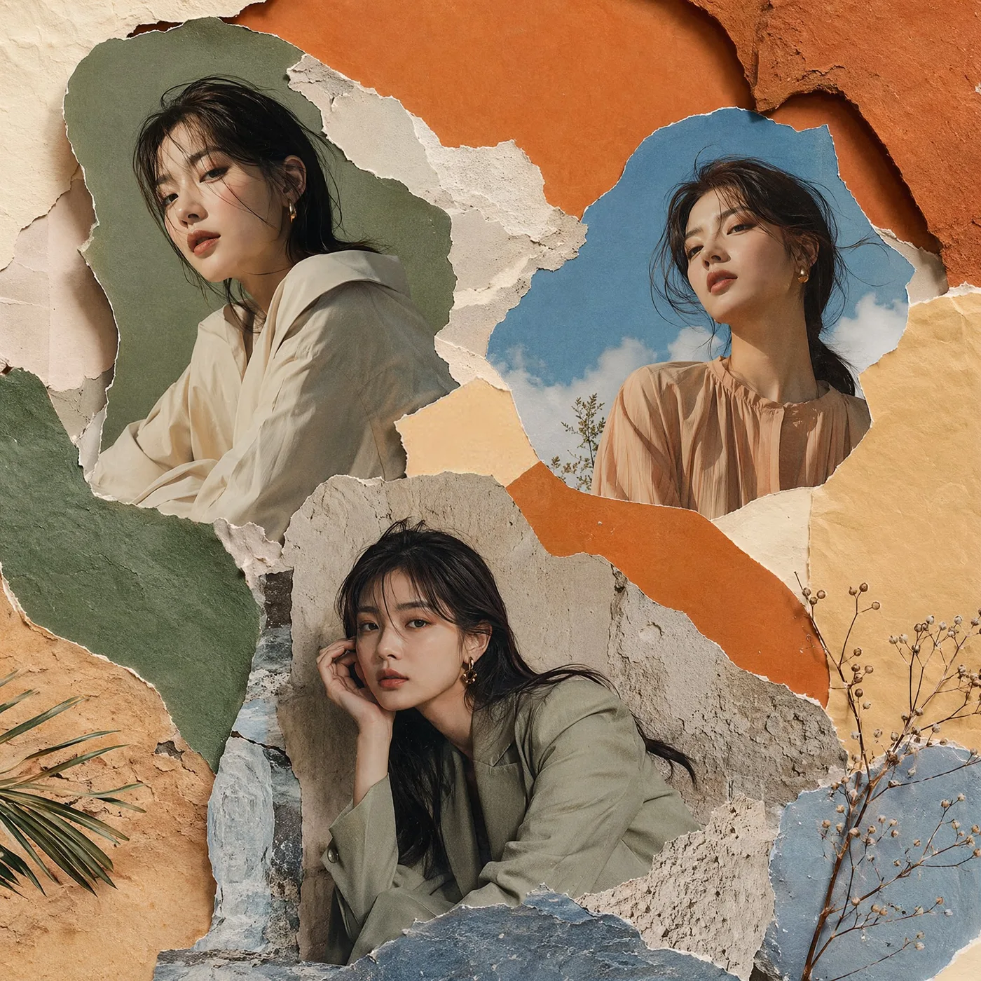Luxury korean fashion torn paper collage — After