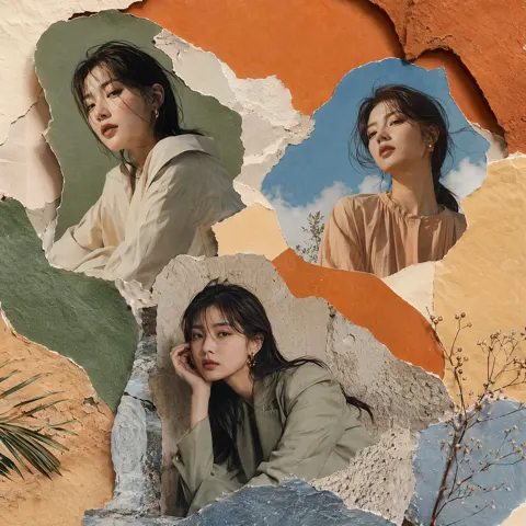 Luxury korean fashion torn paper collage
