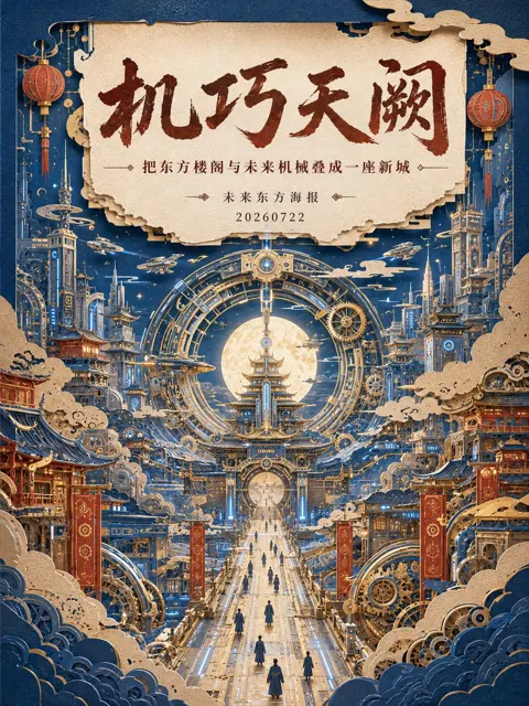 Oriental fantasy paper carving art poster