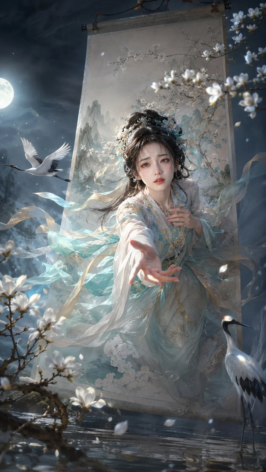 Beauty emerging from scroll oriental fantasy poster — After