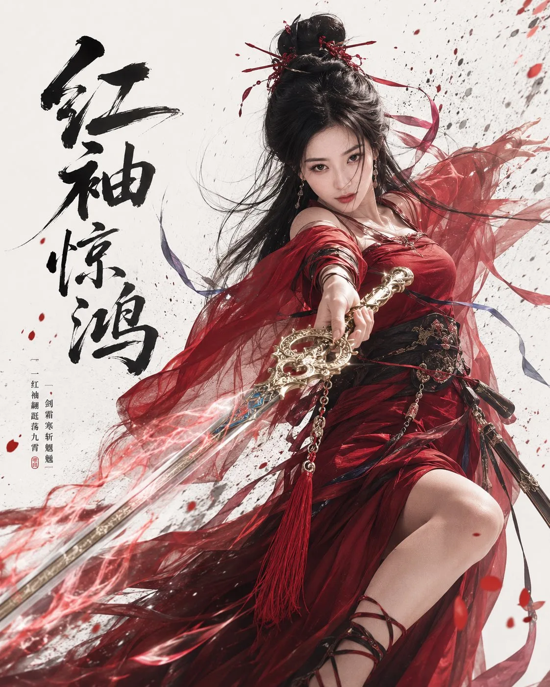 Oriental wuxia swordswoman ink style poster — After