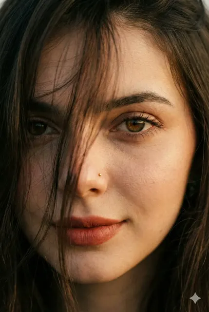 Hair across face cinematic lighting