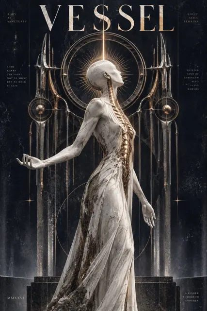 Neo gothic sacred biomechanical vessel poster