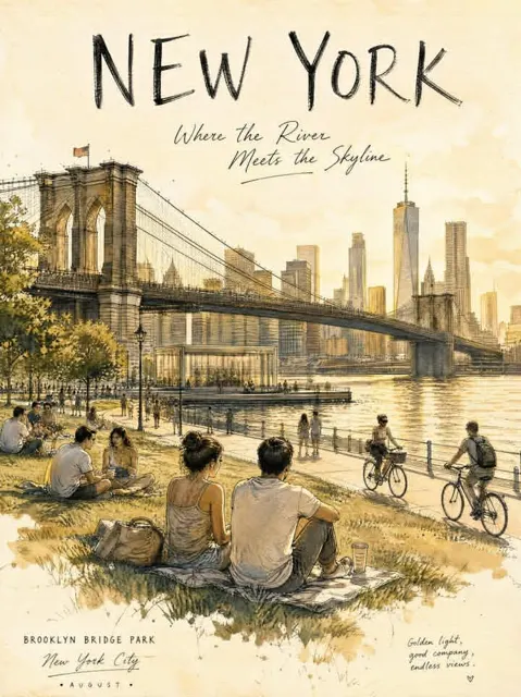 New york central park august urban sketch poster