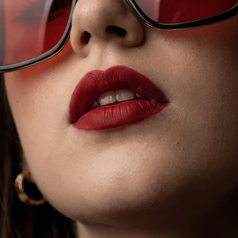 Red monochromatic high fashion beauty portrait