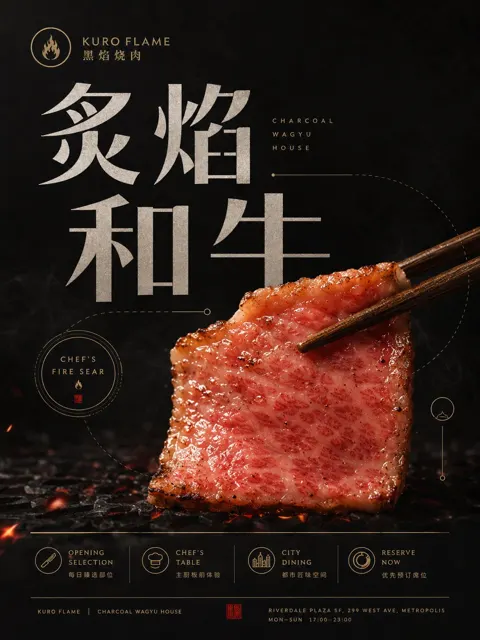 Premium dark catering brand poster template