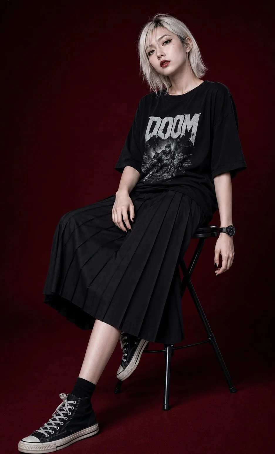 Ultra realistic dark fashion asian woman studio photography — Sonra