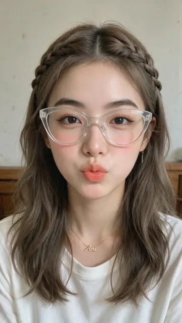 Southeast asian woman clear frame glasses selfie portrait