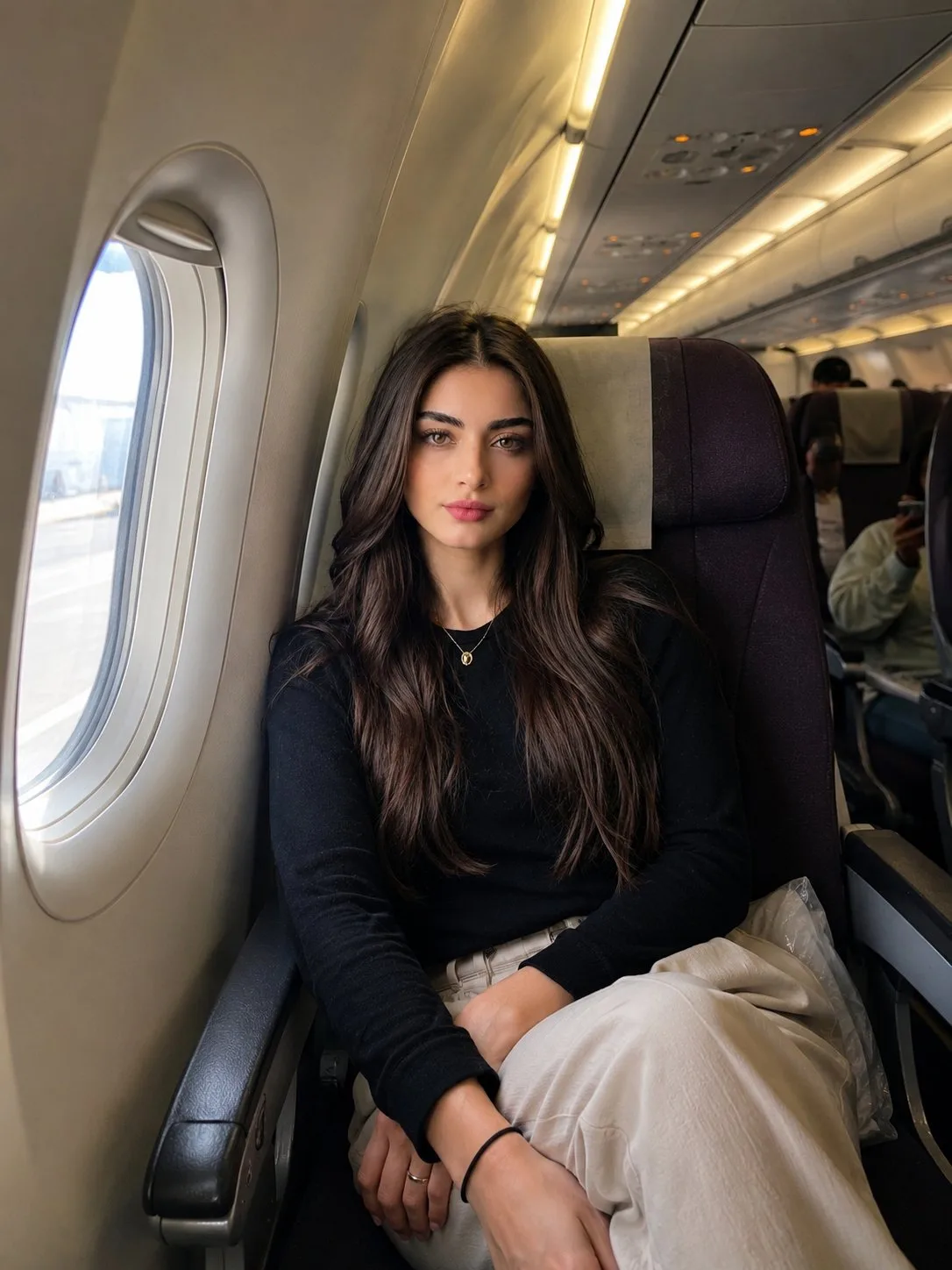 Realistic airplane travel portrait iphone style — Sonra