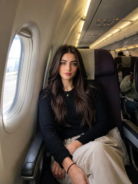 Realistic airplane travel portrait iphone style