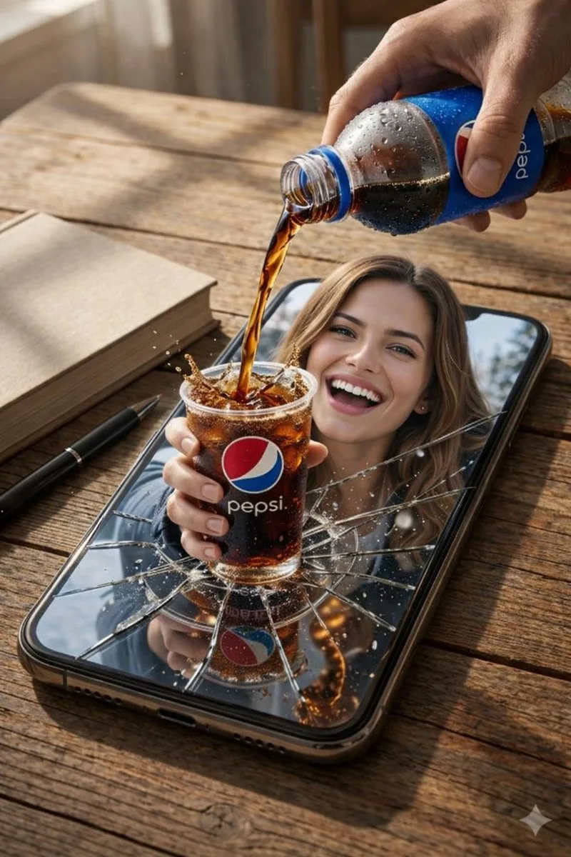 Cracked screen pepsi splash surreal world — Sonra