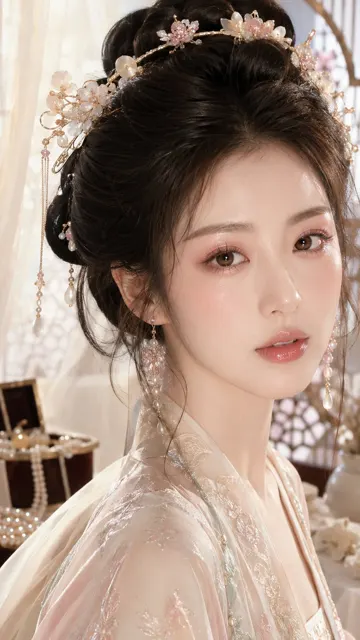 Ancient noblewoman pearl nude pink glossy makeup