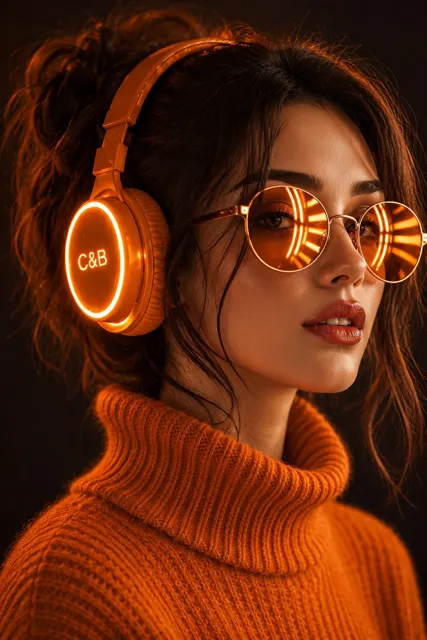 Cyberpunk neon green headphone girl portrait