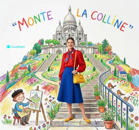 Editorial fashion crayon illustration parisian cafe
