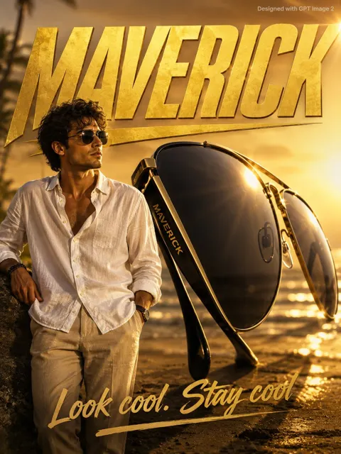 Maverick sunglasses lifestyle advertisement poster