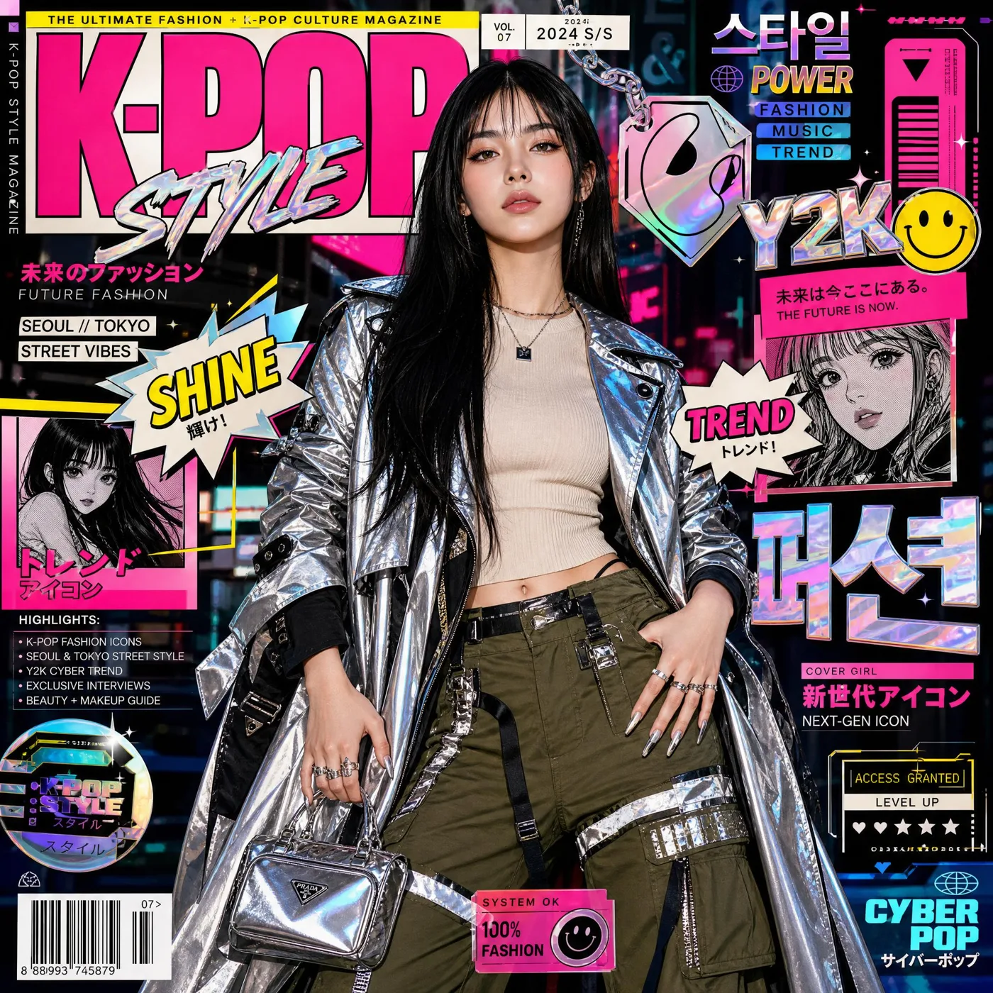 Hyper stylized kpop fashion magazine cover — Sonra