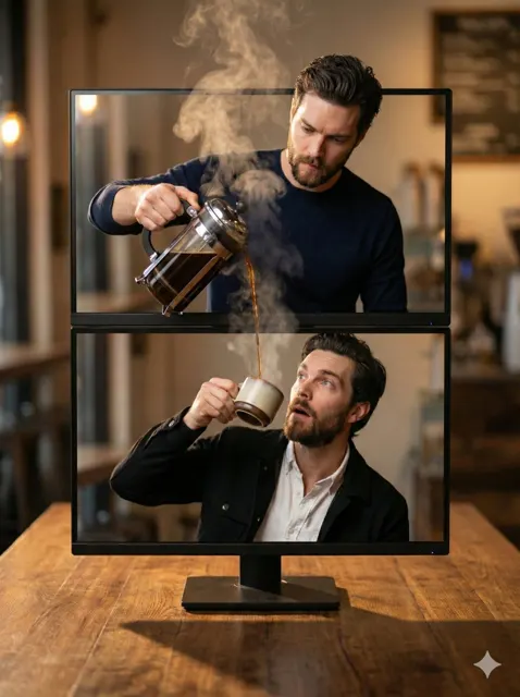 Crossing screens coffee realism