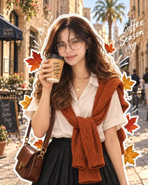 Cozy autumn lifestyle european street illustration