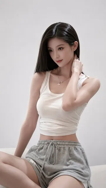 Minimalist east asian woman realistic portrait