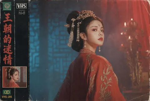 Ancient court lady in vintage vhs style