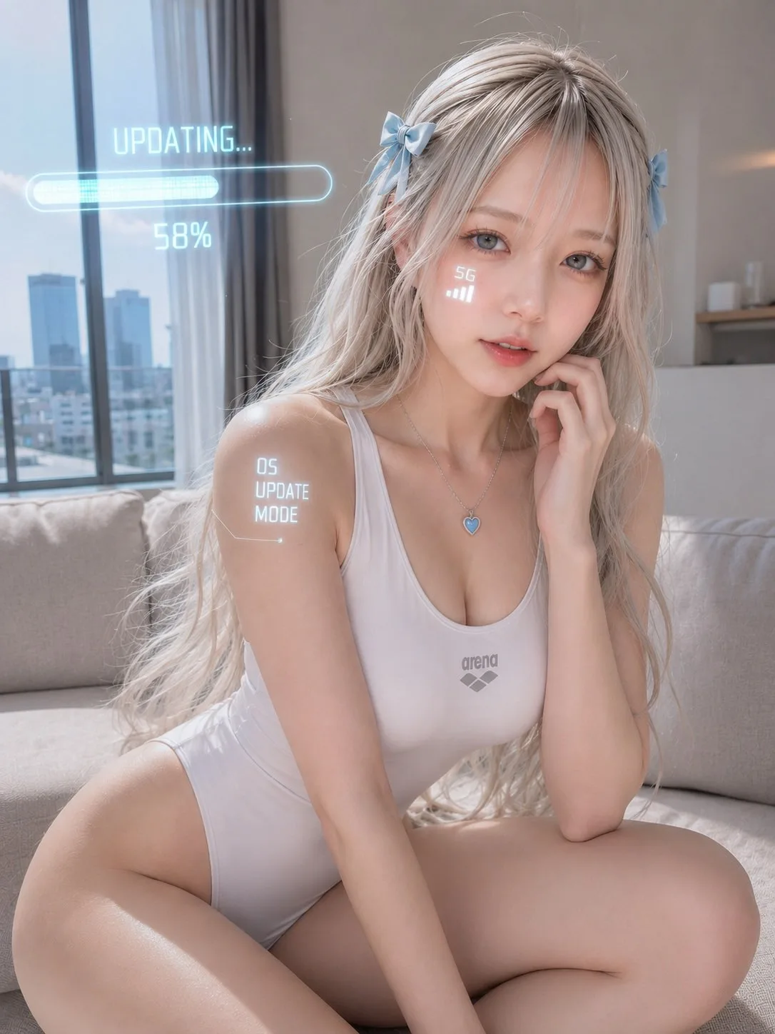 Cyber update silver hair japanese woman portrait — After