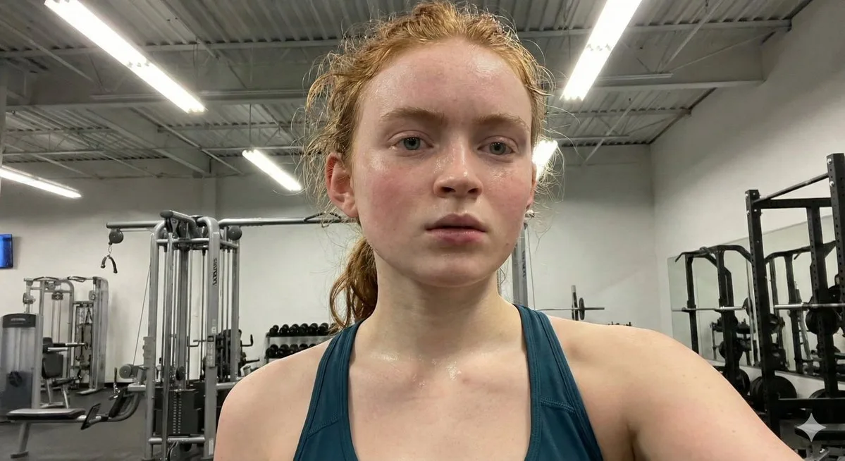 Sweaty redhead workout selfie — After