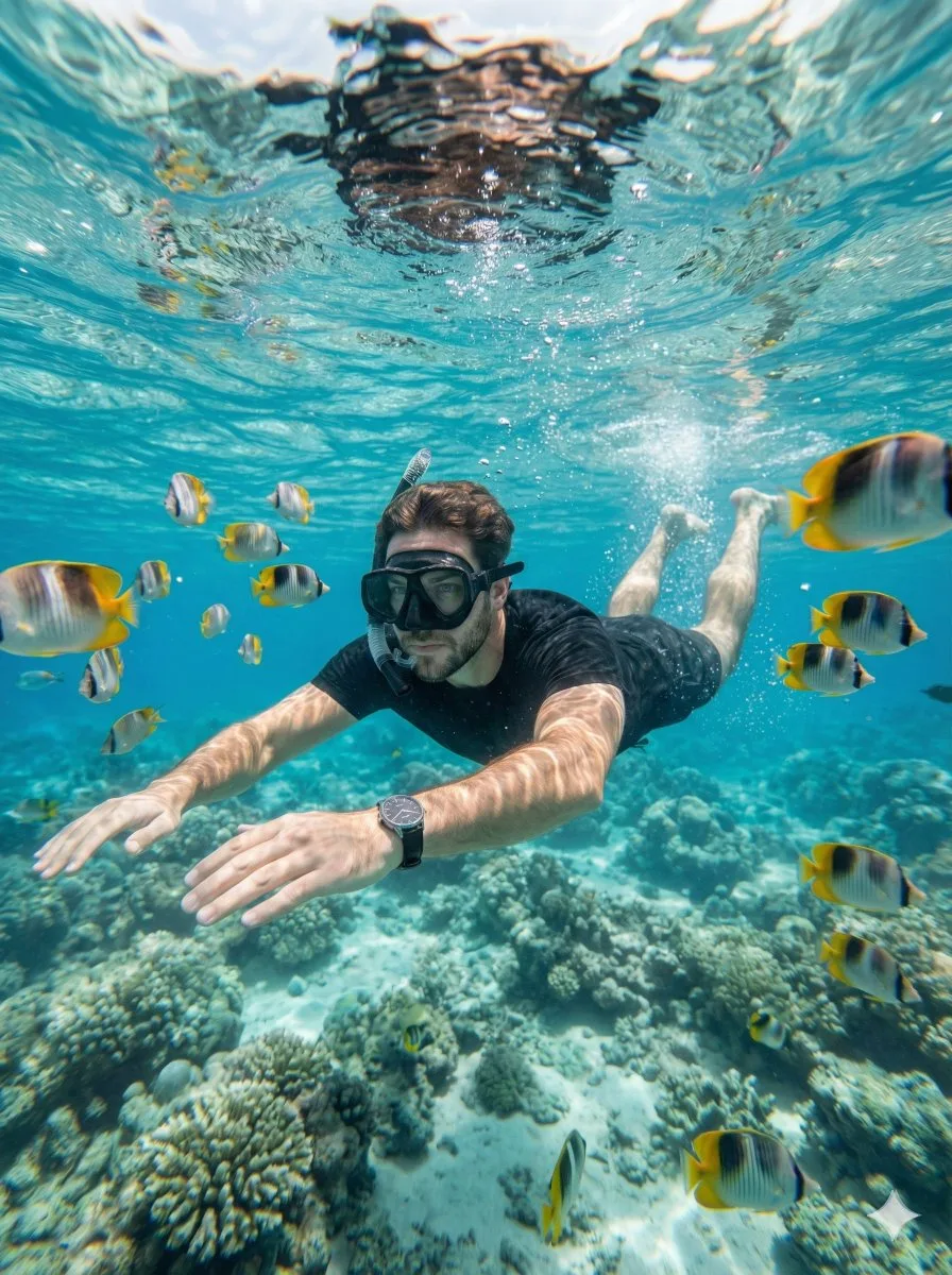 Wide angle realistic underwater portrait — After