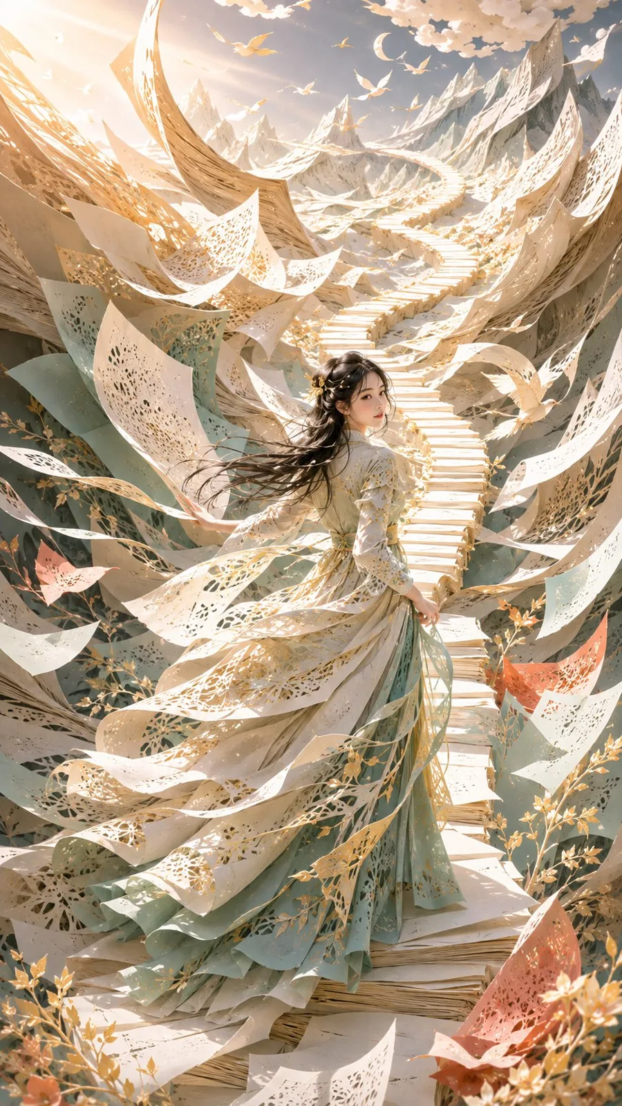 Modern oriental woman dream 3d paper cut art — Sonra