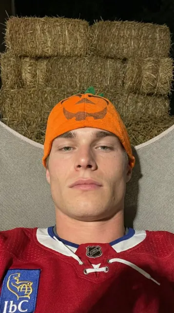 Pumpkin hockey boy selfie