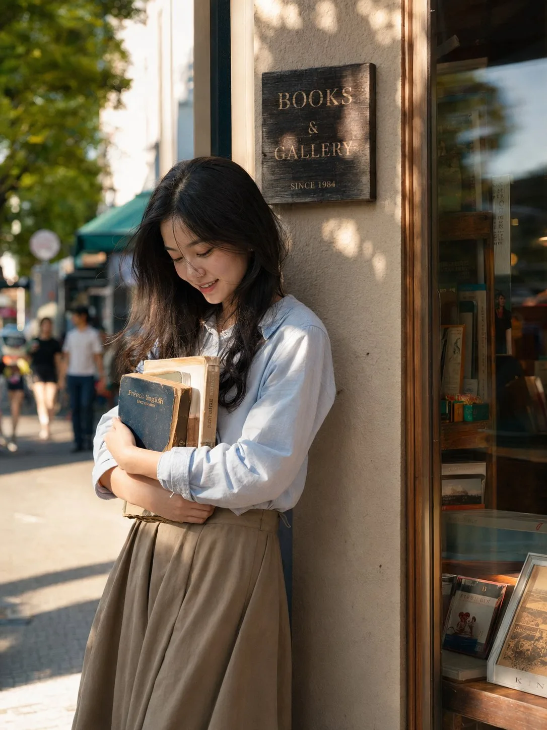 Young asian woman independent bookstore editorial photography — After