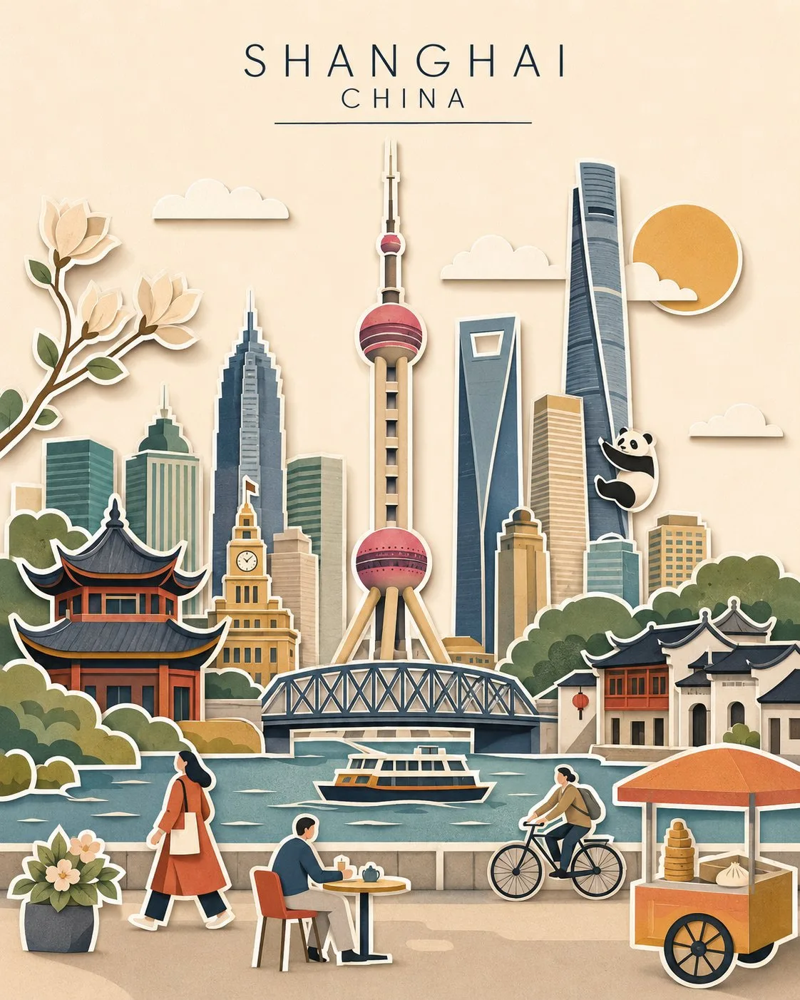 Layered papercut vox style city illustration — Sonra