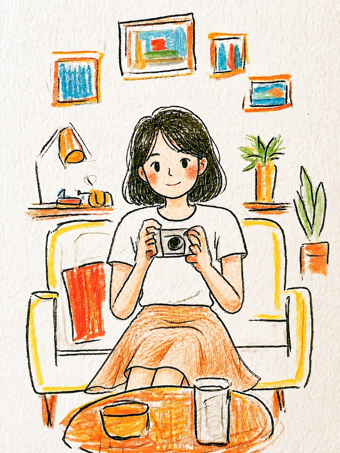 Hand drawn colored pencil warm healing illustration — After
