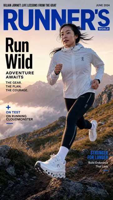 Ultra realistic running campaign magazine cover korean woman