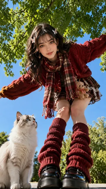 Korean street fashion ragdoll cat frog angle portrait