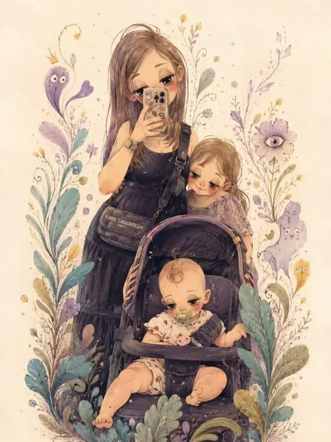 Whimsical surreal hand drawn cartoon illustration