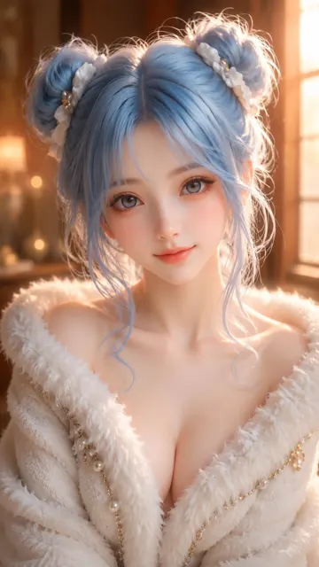 Oriental fantasy blue haired girl 3d cg illustration