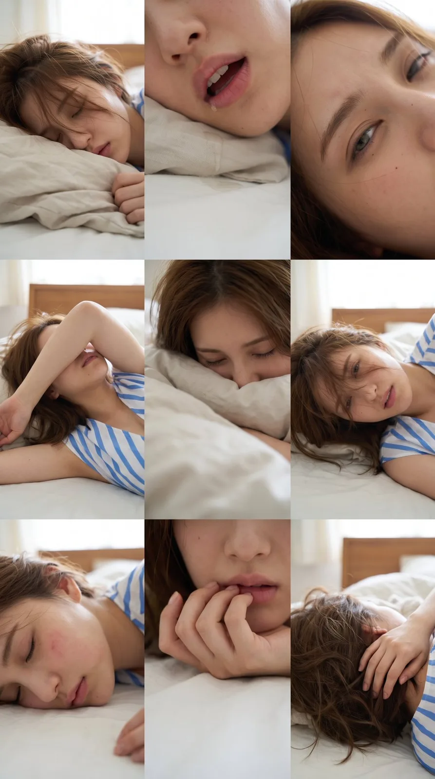 Morning boudoir funny sleeping moments close up — After