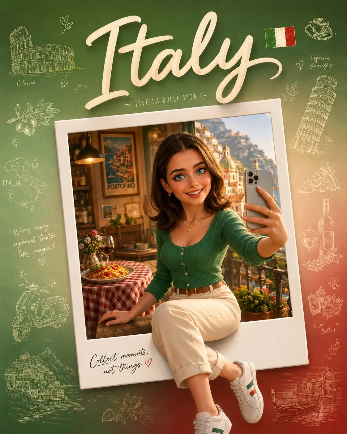 Italy travel poster 3d pixar style prompt — Sonra