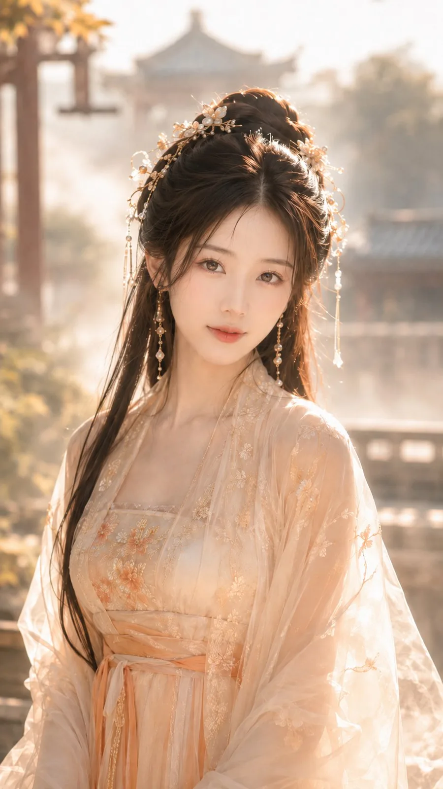 Tang fantasy morning mist courtyard beauty portrait — After