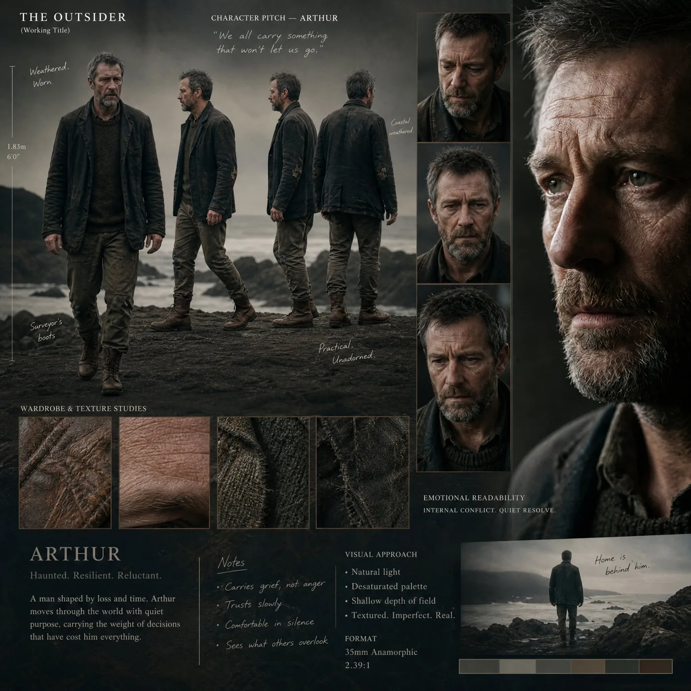 Cinematic character pitch board — Sonra