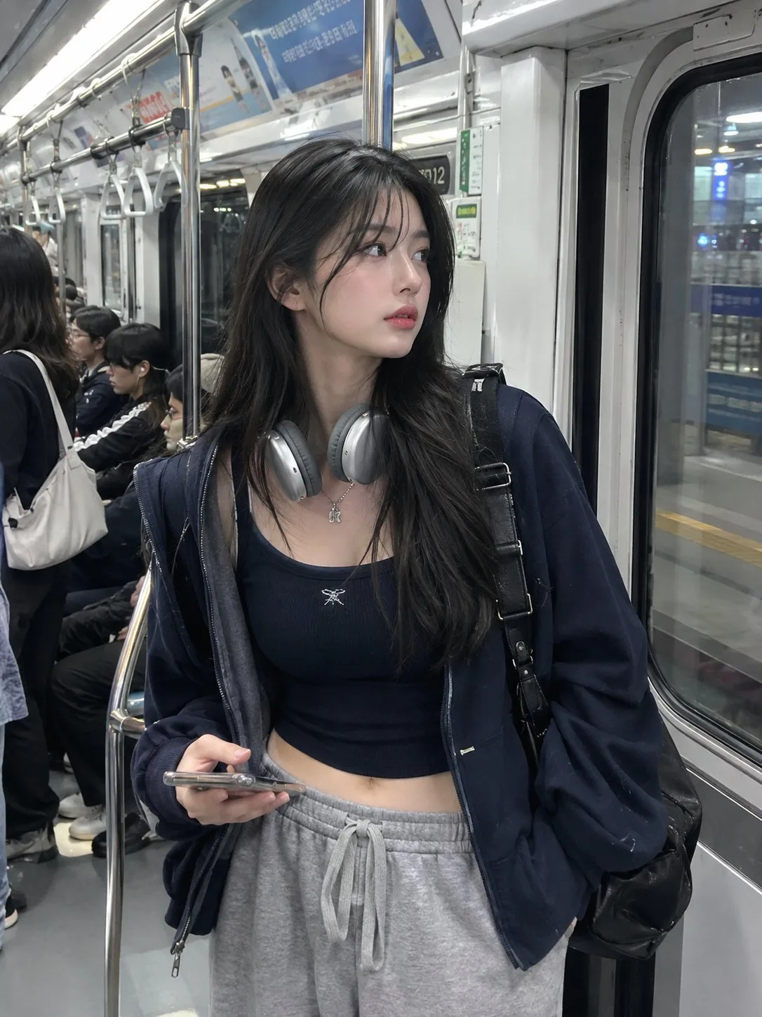 Photorealistic woman seoul subway streetwear — After