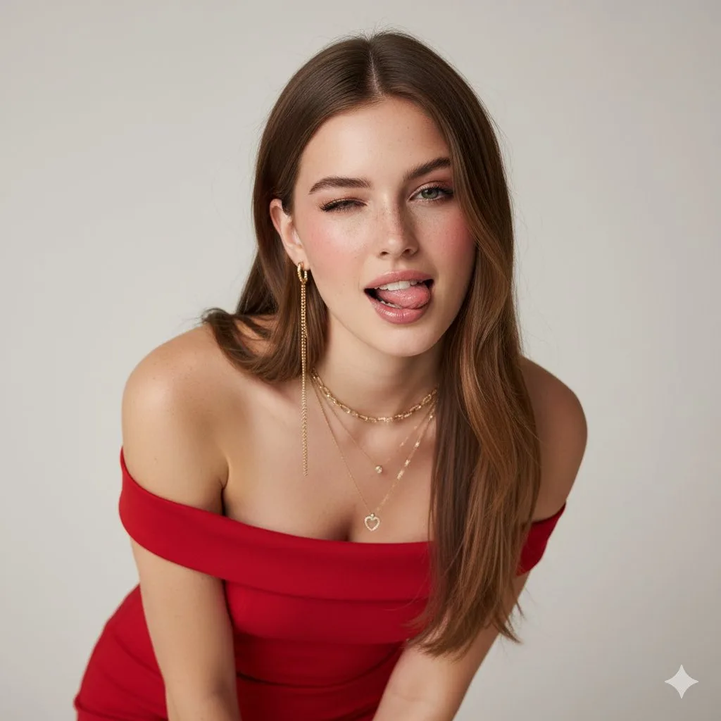 Playful red dress girl portrait — After