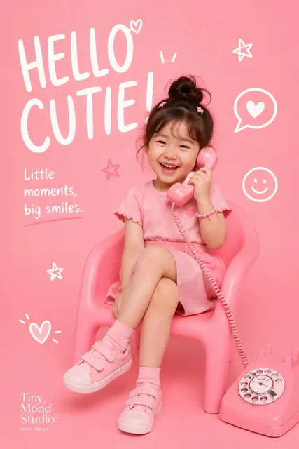 Premium kids fashion editorial poster prompt
