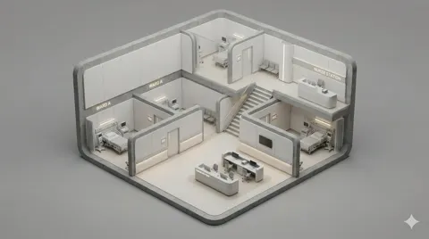 Minimal isometric building diorama