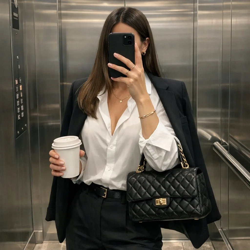 Luxury elevator old money mirror selfie — Sonra