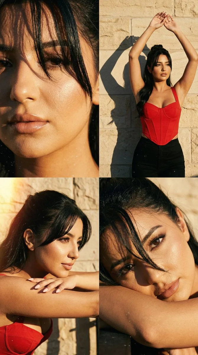Golden hour red corset editorial — Sonra